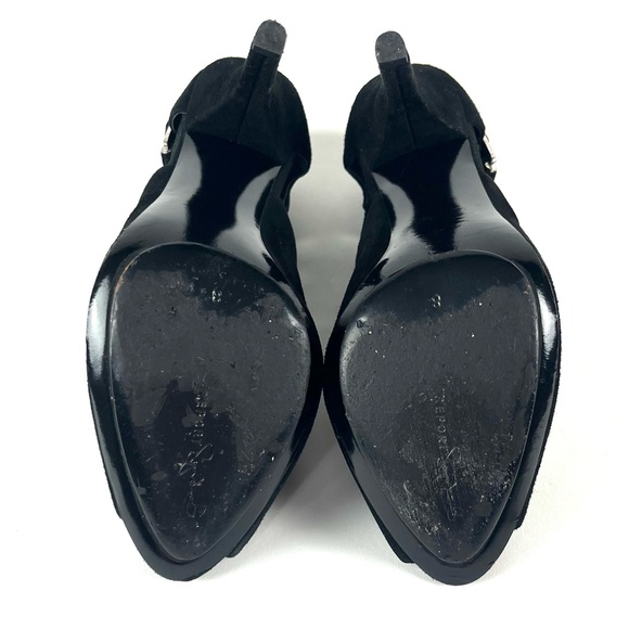 Report Signature Black Suede Caged Peep Toe Platform Heels - Picture 7 of 7